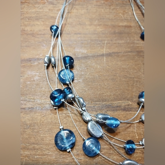 Multi Strand Lia Sophia Necklace, Blue Beads, Silver Wire & Accents - Picture 7 of 9